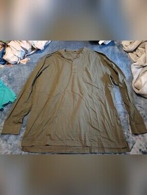 RedHead Olive Green Long-Sleeve Henley with Chest Pocket